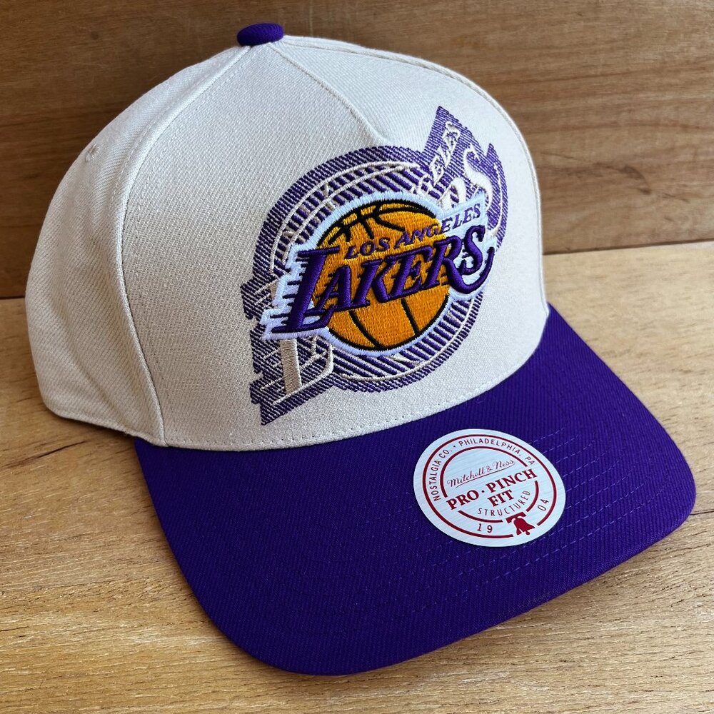 MITCHELL & NESS NBA LOS ANGELES LAKERS OFF TILTED SNAPBACK HAT Gray Purple NEW